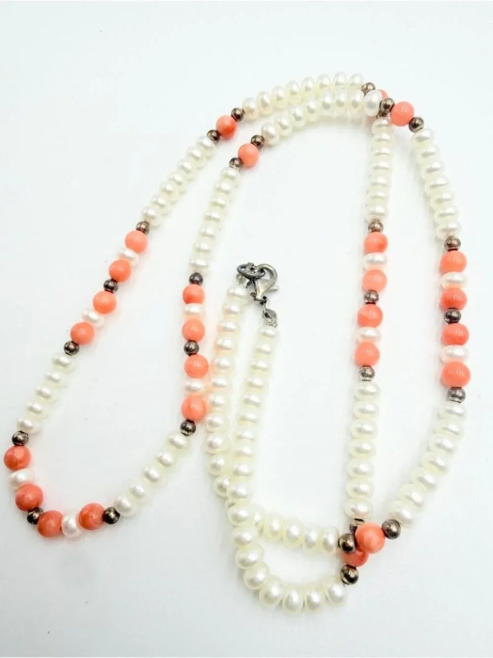 Genuine Freshwater Pearl & Pink Coral Bead Necklace White Pearl